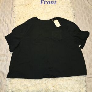 NWT A New Day Black Crop Top Front Pocket Crewneck T-Shirt 2XL